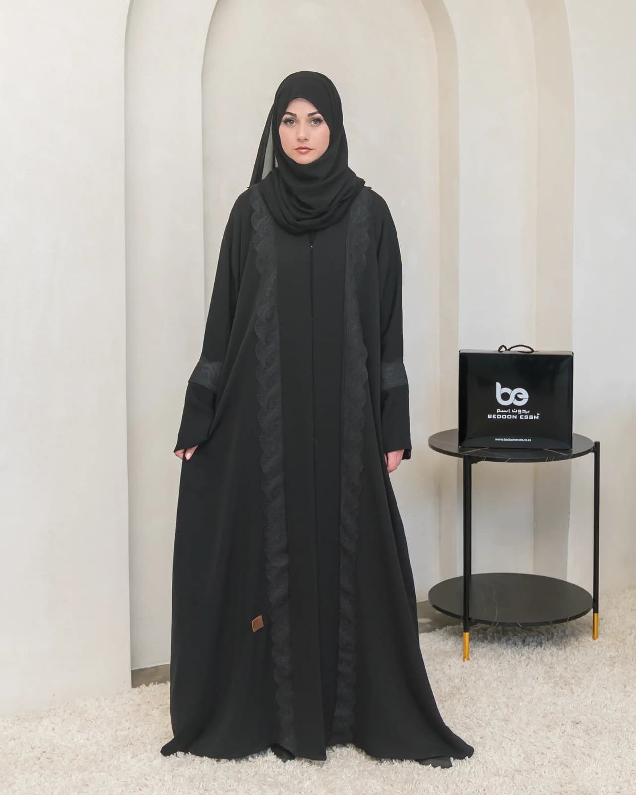BEDOON ESSM RIBBON LACE ABAYA RLC01
